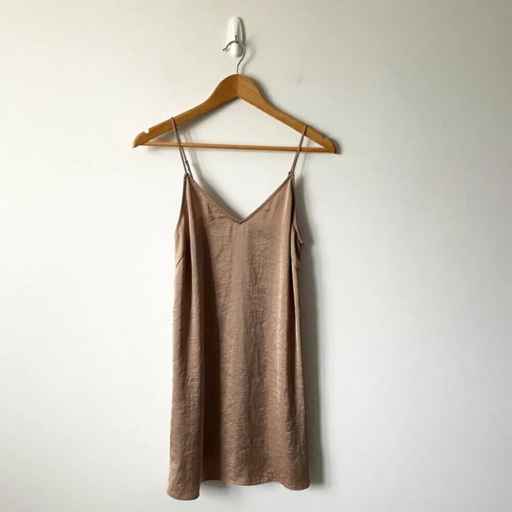 Aritzia Wilfred Only Slip Mini Dress Bronze Gold Tan Size XS - Picture 5 of 8